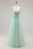 Load image into Gallery viewer, Floral Green A Line Tulle Strapless Long Prom Dress with Appliques
