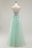 Load image into Gallery viewer, Floral Green A Line Tulle Strapless Long Prom Dress with Appliques