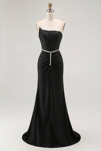 Sparkly Black Corset Strapless Mermaid Long Prom Dress