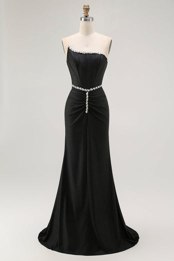 Sparkly Black Corset Strapless Mermaid Long Prom Dress