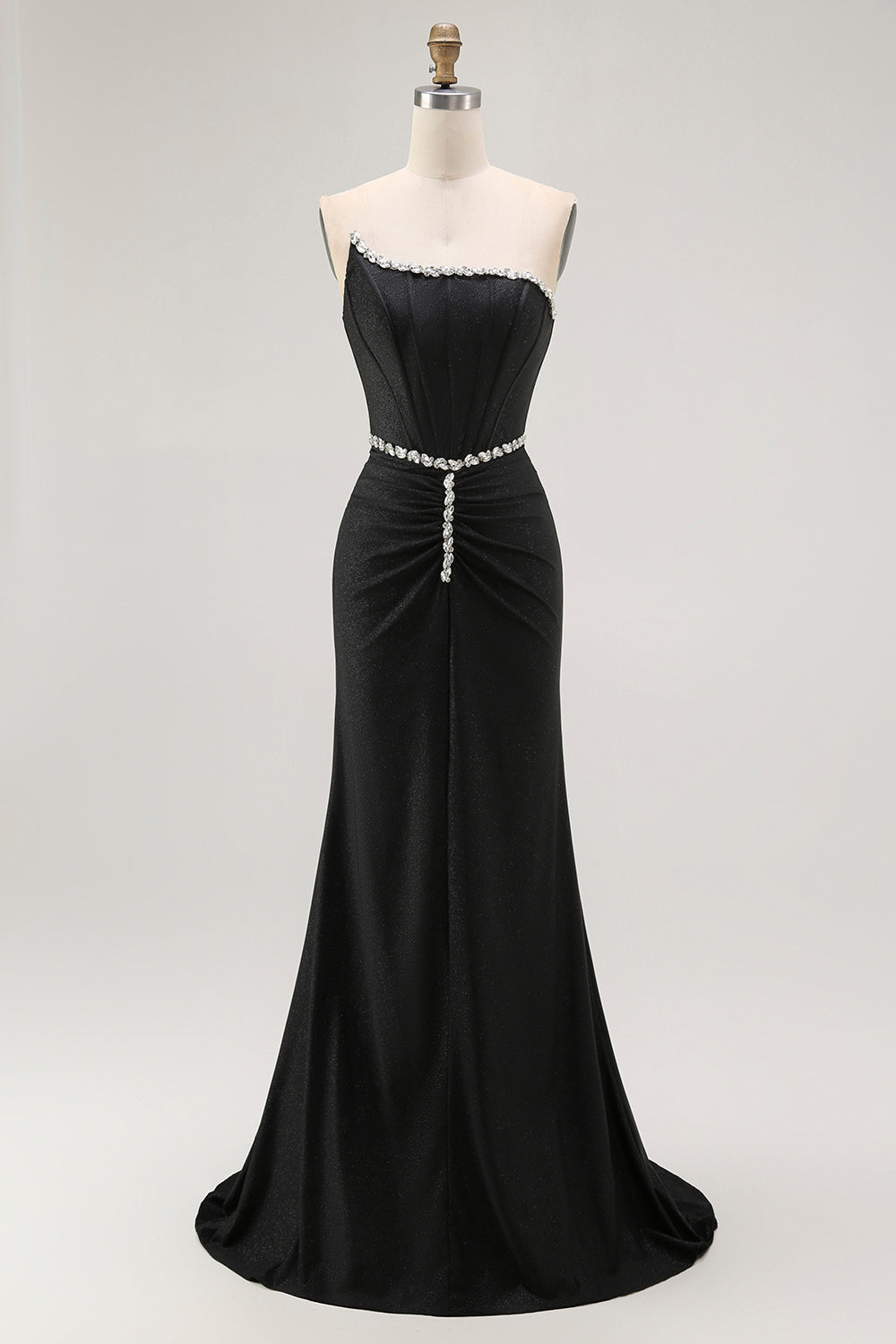 Sparkly Black Corset Strapless Mermaid Long Prom Dress
