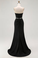 Load image into Gallery viewer, Sparkly Black Corset Strapless Mermaid Long Prom Dress
