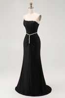 Load image into Gallery viewer, Sparkly Black Corset Strapless Mermaid Long Prom Dress