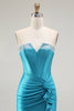 Load image into Gallery viewer, Sparkly Blue Mermaid Satin Long Corset Prom Dress with Ruffles