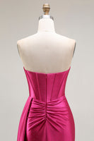 Load image into Gallery viewer, Sparkly Fuchsia Strapless Mermaid Ruched Long Corset Prom Dress