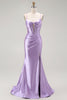 Load image into Gallery viewer, Sparkly Purple Mermaid Spaghetti Straps Long Corset Prom Dress with Slit