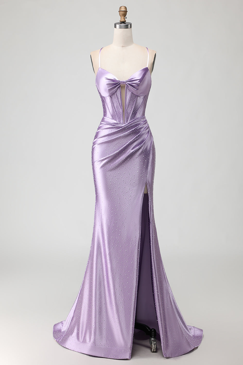 Sparkly Purple Beaded Corset Long Prom Dress with Slit