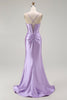 Load image into Gallery viewer, Sparkly Purple Mermaid Spaghetti Straps Long Corset Prom Dress with Slit