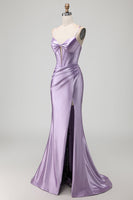Load image into Gallery viewer, Sparkly Purple Beaded Corset Long Prom Dress with Slit