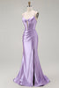 Load image into Gallery viewer, Sparkly Purple Mermaid Spaghetti Straps Long Corset Prom Dress with Slit