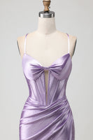Load image into Gallery viewer, Sparkly Purple Beaded Corset Long Prom Dress with Slit