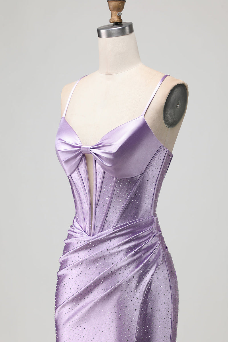 Load image into Gallery viewer, Sparkly Purple Beaded Corset Long Prom Dress with Slit