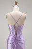 Load image into Gallery viewer, Sparkly Purple Mermaid Spaghetti Straps Long Corset Prom Dress with Slit