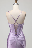 Load image into Gallery viewer, Sparkly Purple Beaded Corset Long Prom Dress with Slit