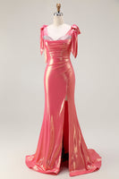 Load image into Gallery viewer, Sparkly Coral Metallic Mermaid Beaded Long Prom Dress with Slit