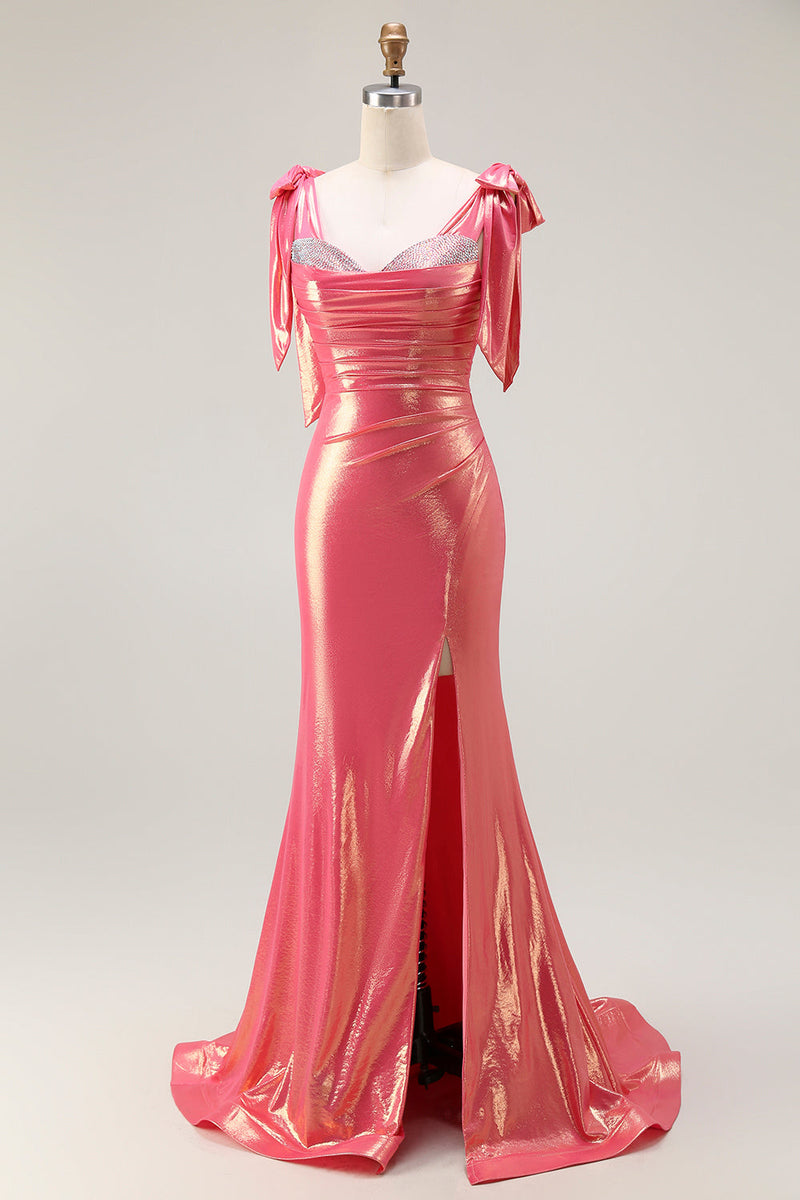 Load image into Gallery viewer, Sparkly Coral Metallic Mermaid Beaded Long Prom Dress with Slit