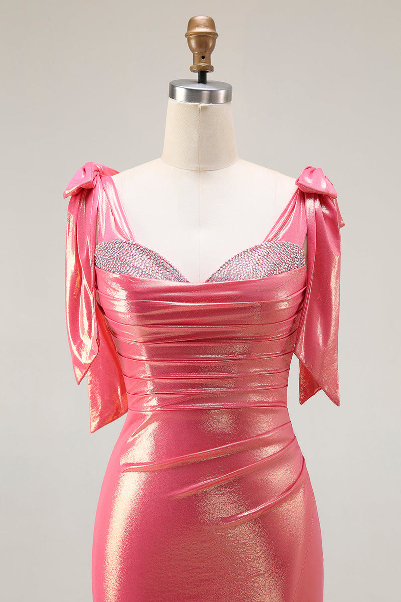 Load image into Gallery viewer, Sparkly Coral Metallic Mermaid Beaded Long Prom Dress with Slit