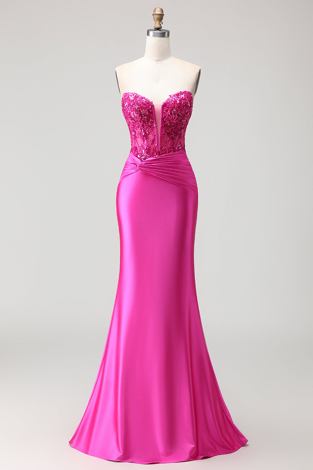 Sparkly Fuchsia Mermaid Corset Long Prom Dress with Sequins