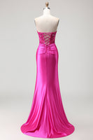 Load image into Gallery viewer, Sparkly Fuchsia Mermaid Corset Long Prom Dress with Sequins