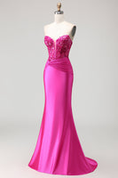 Load image into Gallery viewer, Sparkly Fuchsia Mermaid Corset Long Prom Dress with Sequins