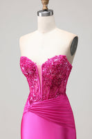 Load image into Gallery viewer, Sparkly Fuchsia Mermaid Corset Long Prom Dress with Sequins
