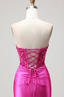 Load image into Gallery viewer, Sparkly Fuchsia Mermaid Corset Long Prom Dress with Sequins