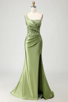 Load image into Gallery viewer, Sparkly Green Mermaid Corset Long Prom Dress with Slit