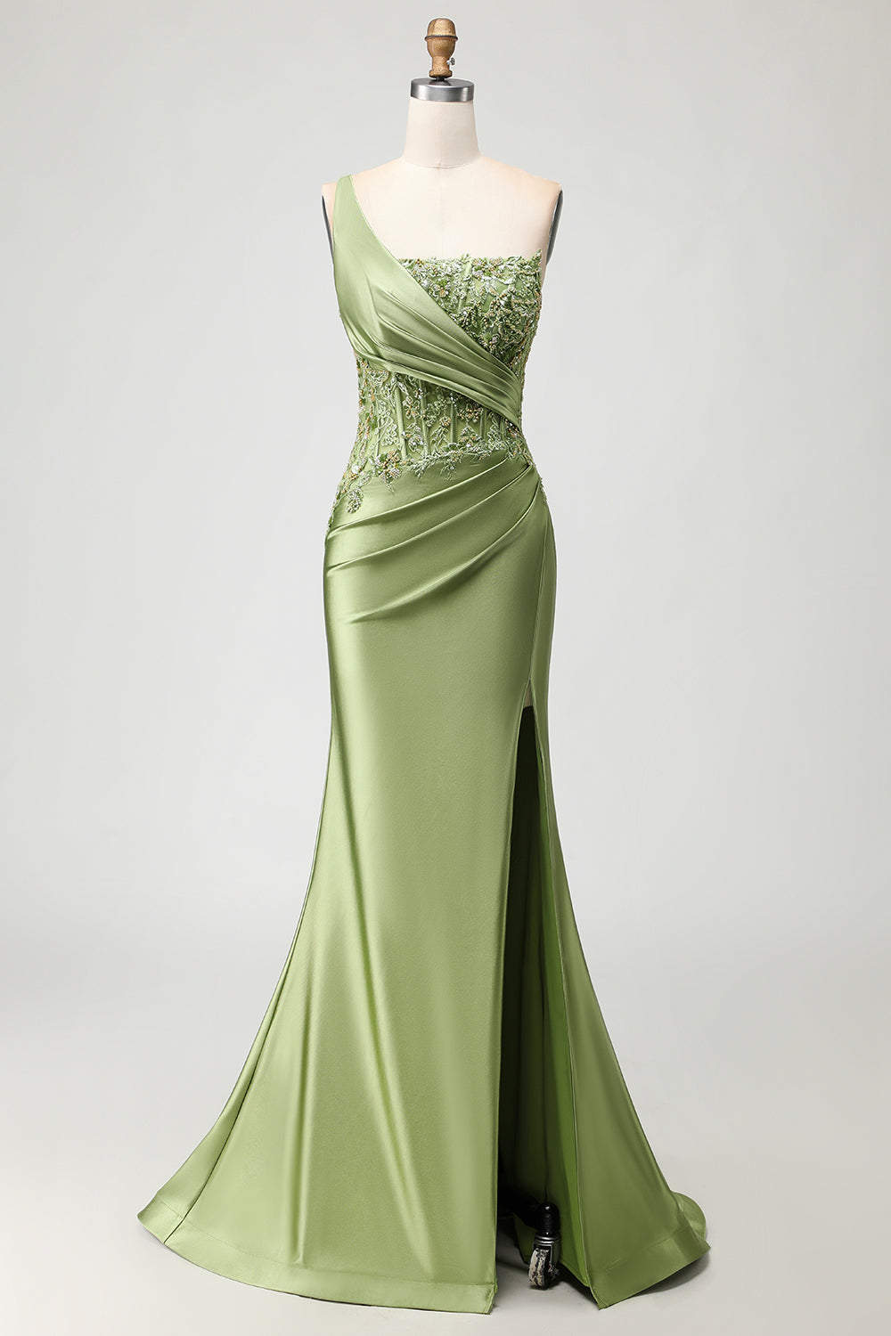 Sparkly Green Mermaid Corset Long Prom Dress with Slit