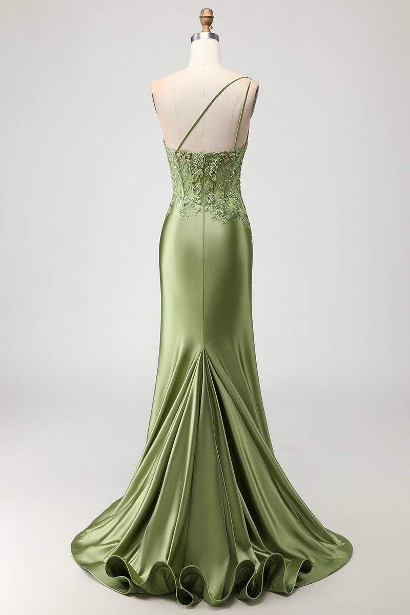 Load image into Gallery viewer, Sparkly Green Mermaid Corset Long Prom Dress with Slit