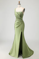 Load image into Gallery viewer, Sparkly Green Mermaid Corset Long Prom Dress with Slit