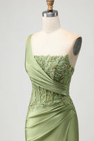 Load image into Gallery viewer, Sparkly Green Mermaid Corset Long Prom Dress with Slit
