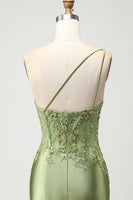 Load image into Gallery viewer, Sparkly Green Mermaid Corset Long Prom Dress with Slit