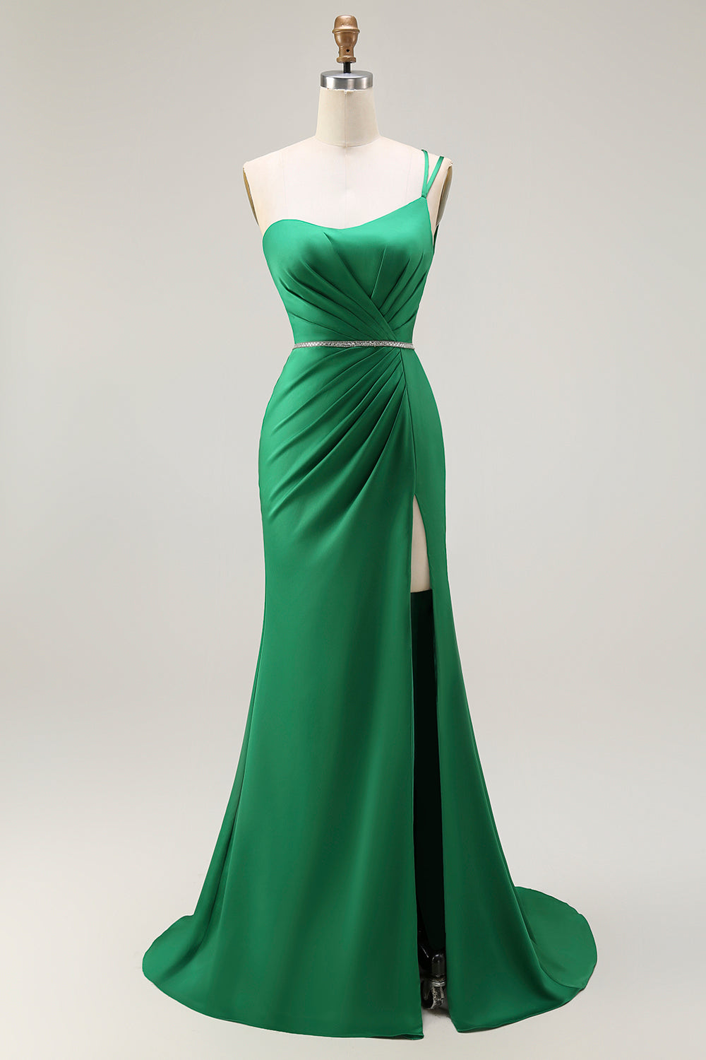 Sparkly Dark Green One Shoulder Mermaid Long Prom Dress with Slit