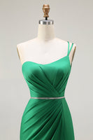 Load image into Gallery viewer, Sparkly Dark Green One Shoulder Mermaid Long Prom Dress with Slit