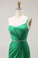 Load image into Gallery viewer, Sparkly Dark Green One Shoulder Mermaid Long Prom Dress with Slit