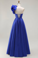 Load image into Gallery viewer, Royal Blue Corset One Shoulder Long Prom Dress with Slit