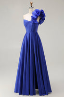Load image into Gallery viewer, Royal Blue Corset One Shoulder Long Prom Dress with Slit