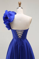 Load image into Gallery viewer, Royal Blue Corset One Shoulder Long Prom Dress with Slit