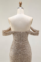 Load image into Gallery viewer, Sparkly Champagne Mermaid Off the Shoulder Long Prom Dress with Slit