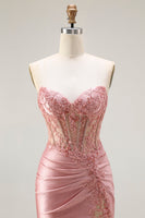 Load image into Gallery viewer, Sparkly Blush Beaded Corset Mermaid Long Prom Dress with Slit