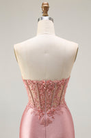 Load image into Gallery viewer, Sparkly Blush Beaded Corset Mermaid Long Prom Dress with Slit
