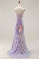 Load image into Gallery viewer, Sparkly Lilac Corset Mermaid Long Prom Dress with Slit