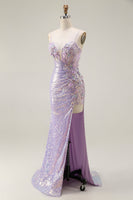 Load image into Gallery viewer, Sparkly Lilac Corset Mermaid Long Prom Dress with Slit