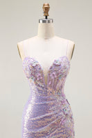 Load image into Gallery viewer, Sparkly Lilac Corset Mermaid Long Prom Dress with Slit