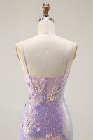 Load image into Gallery viewer, Sparkly Lilac Corset Mermaid Long Prom Dress with Slit
