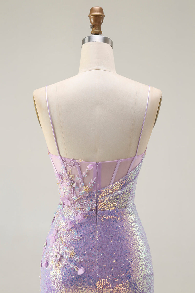 Load image into Gallery viewer, Sparkly Lilac Corset Mermaid Long Prom Dress with Slit