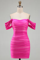 Load image into Gallery viewer, Red Bodycon Ruched Off the Shoulder Short Prom Dress