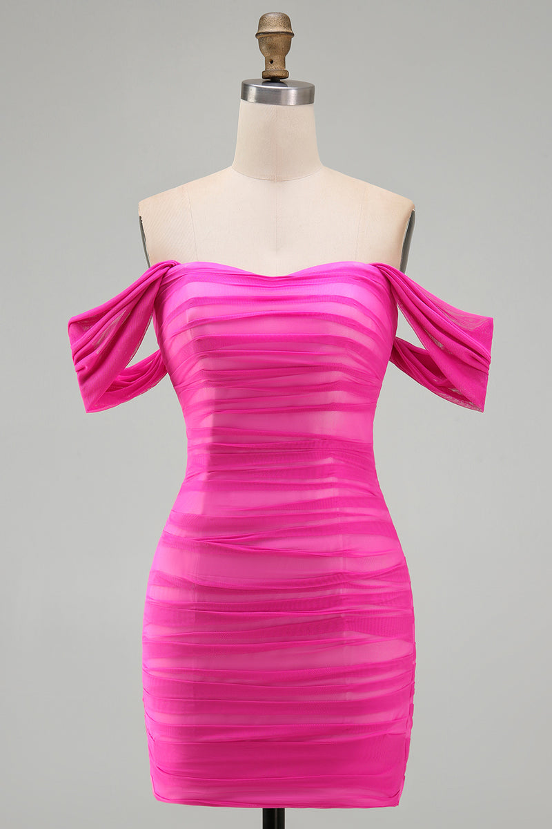 Load image into Gallery viewer, Red Bodycon Ruched Off the Shoulder Short Prom Dress