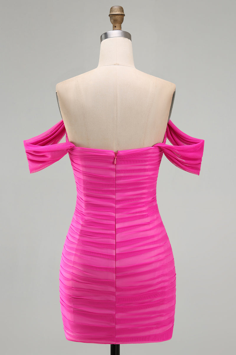 Load image into Gallery viewer, Red Bodycon Ruched Off the Shoulder Short Prom Dress