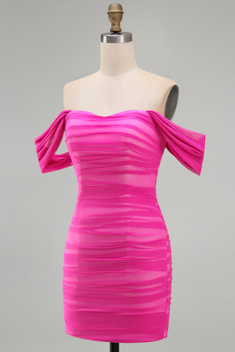 Load image into Gallery viewer, Red Bodycon Ruched Off the Shoulder Short Prom Dress
